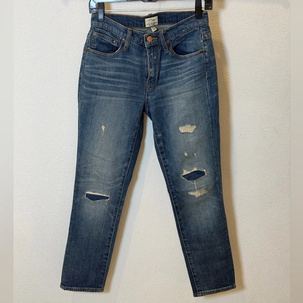 J.Crew Slim Broken-In Boyfriend Jeans Size 24 Distressed Medium Wash Denim